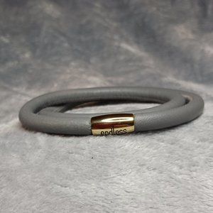 Endless Double Gray Leather Gold Clasp Bracelet By JLO 8.5 inch NEW A96